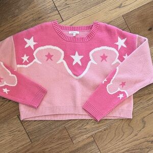 Baevely Pink Two-Tone Star Scallop Cropped Sweater